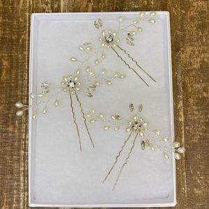 Miss To Mrs Hair Couture Bridal Set of 3 Pearl Jewel Hair Pins